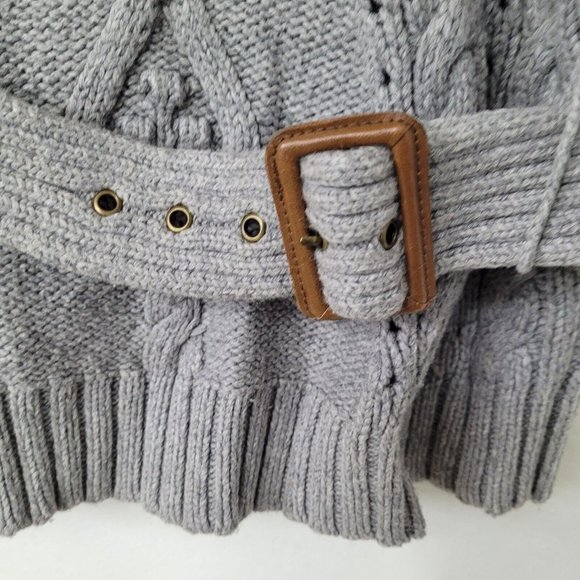 Heather B Sweater Women S Short Sleeve Chunky Cable Belted Turtleneck Tunic Grey - Picture 3 of 11